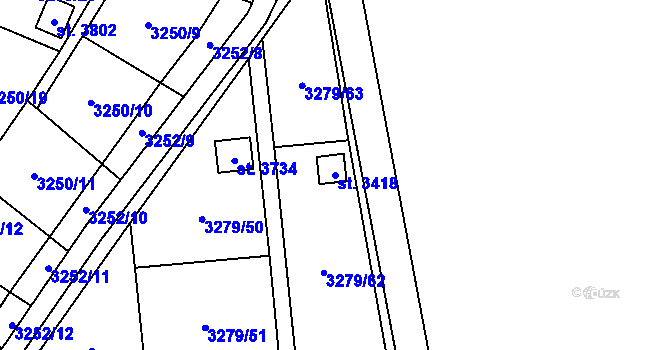 Parcela st. 3418 v KÚ Polička, Katastrální mapa