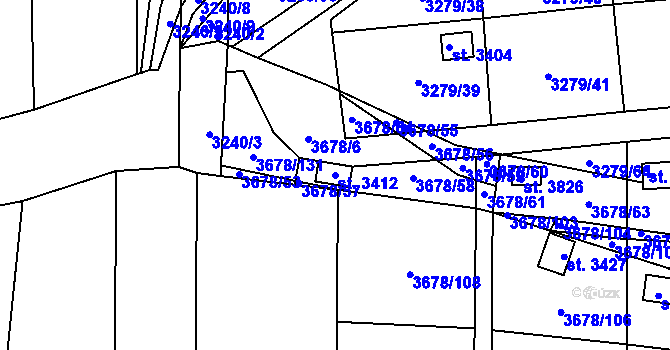 Parcela st. 3412 v KÚ Polička, Katastrální mapa