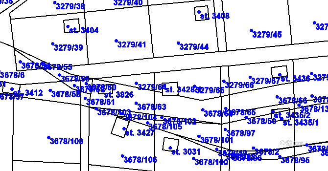 Parcela st. 3428/1 v KÚ Polička, Katastrální mapa