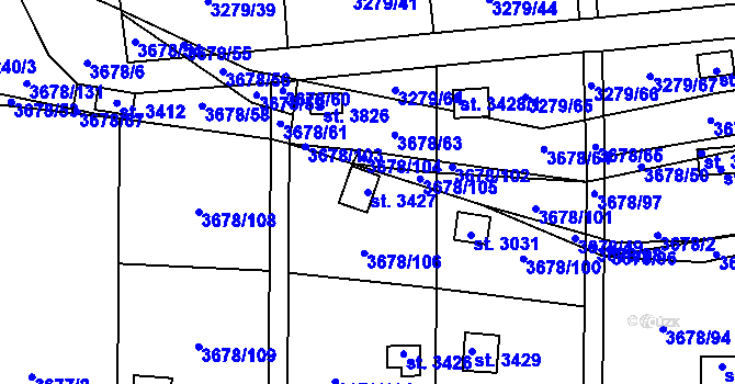 Parcela st. 3427 v KÚ Polička, Katastrální mapa
