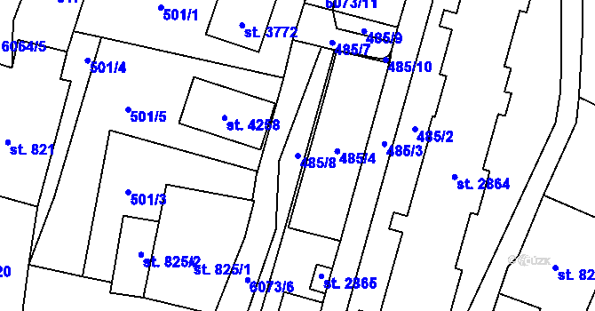 Parcela st. 485/8 v KÚ Polička, Katastrální mapa