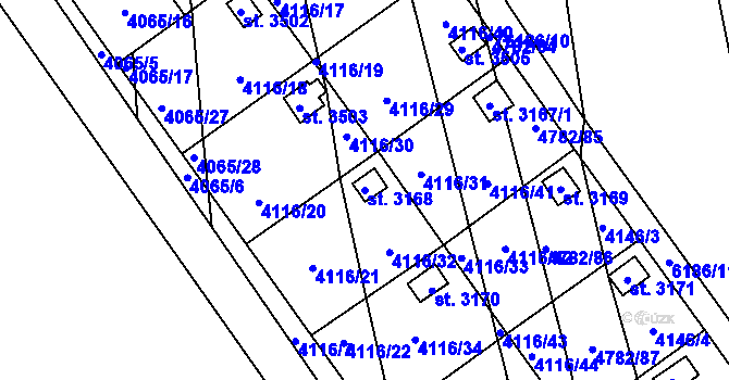 Parcela st. 3168 v KÚ Polička, Katastrální mapa