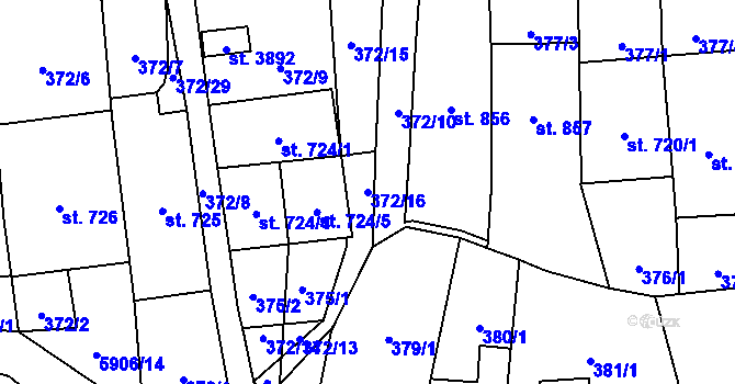 Parcela st. 372/16 v KÚ Polička, Katastrální mapa