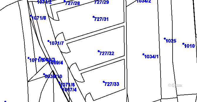 Parcela st. 727/32 v KÚ Polička, Katastrální mapa