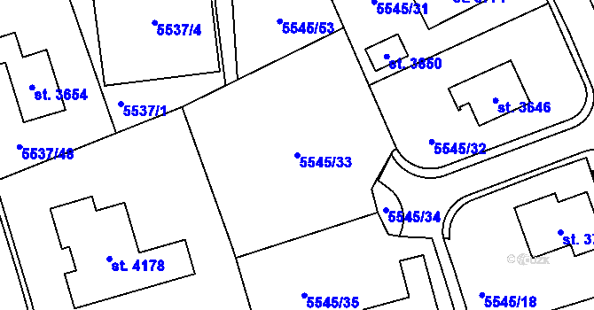 Parcela st. 5545/33 v KÚ Polička, Katastrální mapa