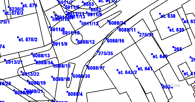 Parcela st. 275/35 v KÚ Polička, Katastrální mapa