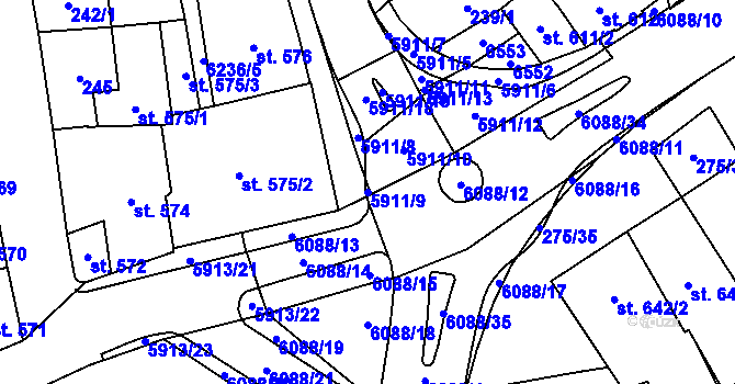 Parcela st. 5911/9 v KÚ Polička, Katastrální mapa