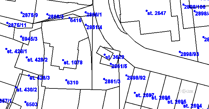 Parcela st. 3629 v KÚ Polička, Katastrální mapa
