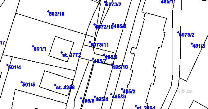 Parcela st. 485/9 v KÚ Polička, Katastrální mapa