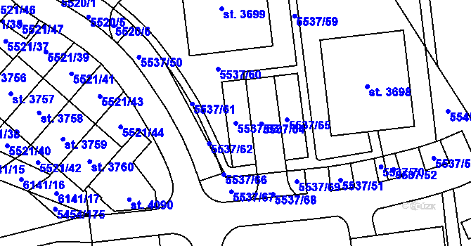 Parcela st. 5537/63 v KÚ Polička, Katastrální mapa