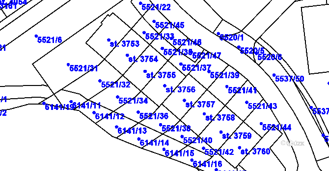 Parcela st. 3756 v KÚ Polička, Katastrální mapa