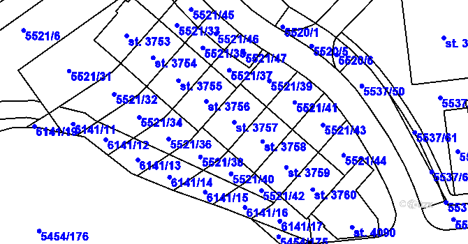 Parcela st. 3757 v KÚ Polička, Katastrální mapa