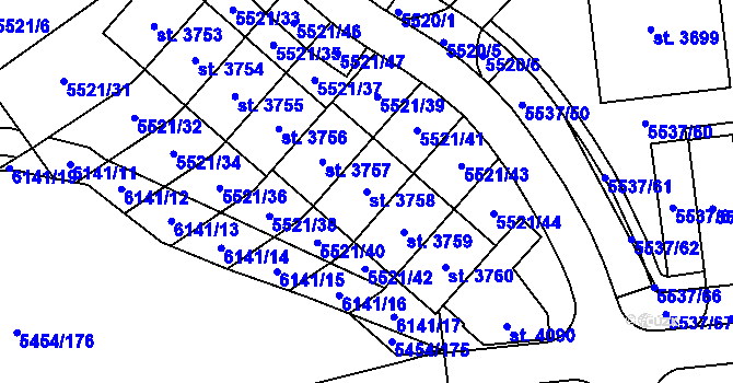 Parcela st. 3758 v KÚ Polička, Katastrální mapa
