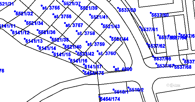 Parcela st. 3760 v KÚ Polička, Katastrální mapa
