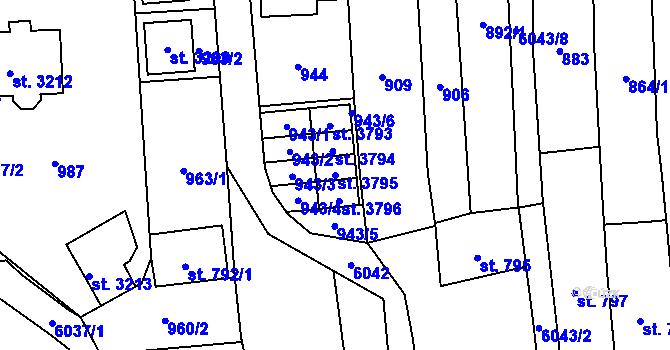 Parcela st. 3795 v KÚ Polička, Katastrální mapa