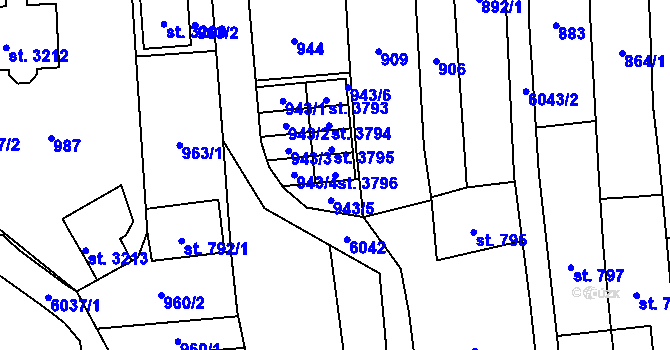 Parcela st. 3796 v KÚ Polička, Katastrální mapa