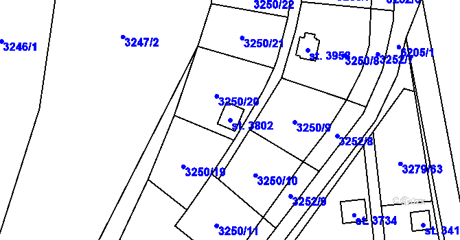 Parcela st. 3802 v KÚ Polička, Katastrální mapa
