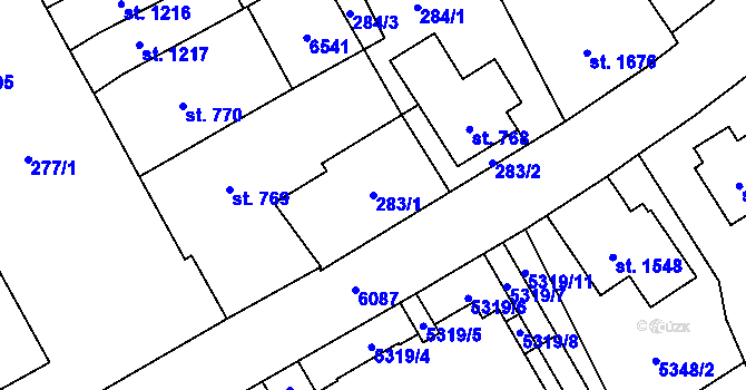 Parcela st. 283/1 v KÚ Polička, Katastrální mapa