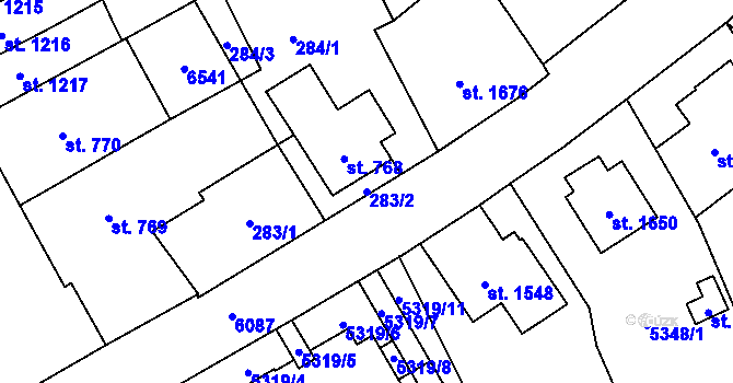 Parcela st. 283/2 v KÚ Polička, Katastrální mapa