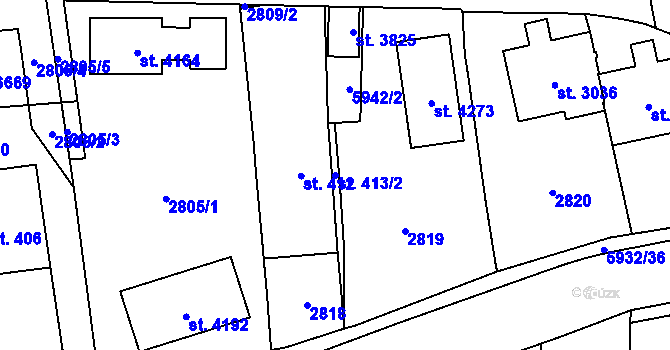 Parcela st. 413/2 v KÚ Polička, Katastrální mapa