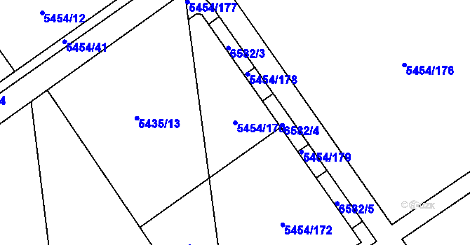 Parcela st. 5454/170 v KÚ Polička, Katastrální mapa