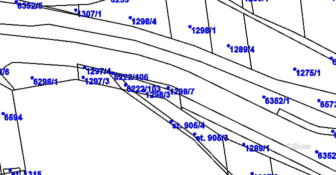 Parcela st. 1298/7 v KÚ Polička, Katastrální mapa