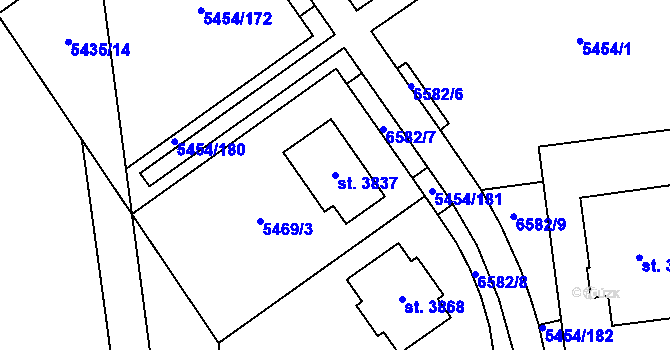 Parcela st. 3837 v KÚ Polička, Katastrální mapa