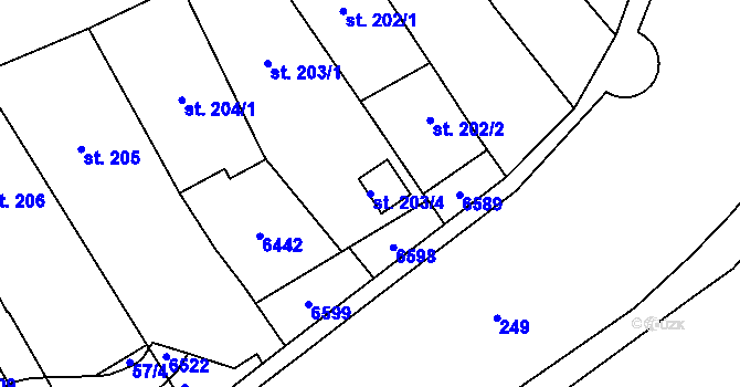Parcela st. 203/4 v KÚ Polička, Katastrální mapa