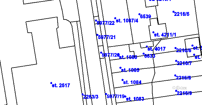Parcela st. 5977/20 v KÚ Polička, Katastrální mapa