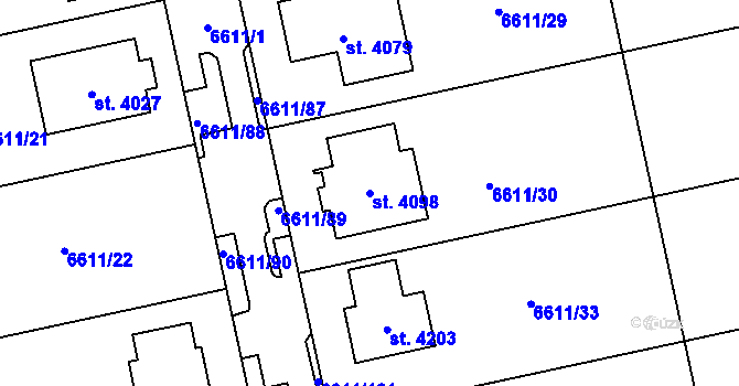 Parcela st. 4098 v KÚ Polička, Katastrální mapa