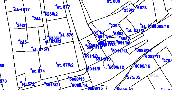 Parcela st. 5911/18 v KÚ Polička, Katastrální mapa