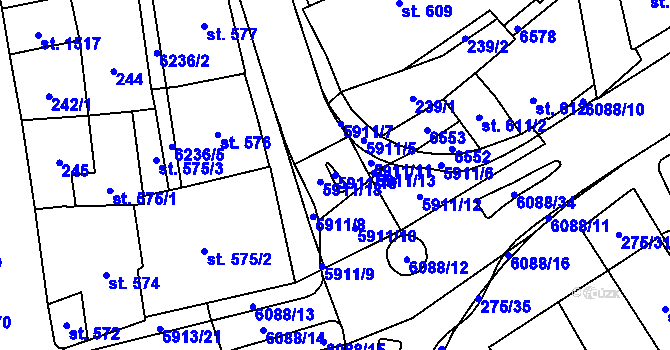 Parcela st. 5911/19 v KÚ Polička, Katastrální mapa