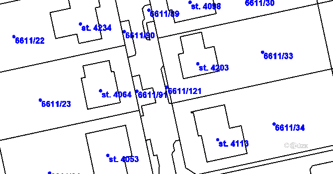 Parcela st. 6611/121 v KÚ Polička, Katastrální mapa