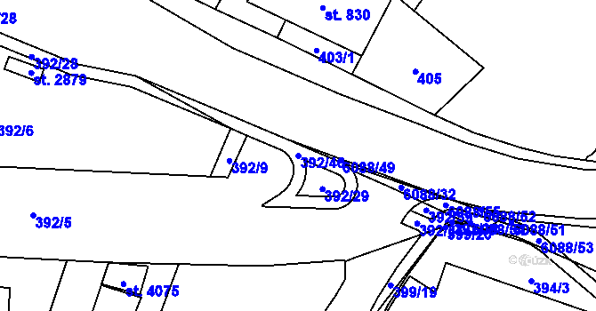 Parcela st. 392/40 v KÚ Polička, Katastrální mapa