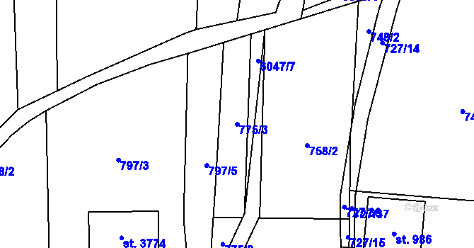 Parcela st. 775/3 v KÚ Polička, Katastrální mapa