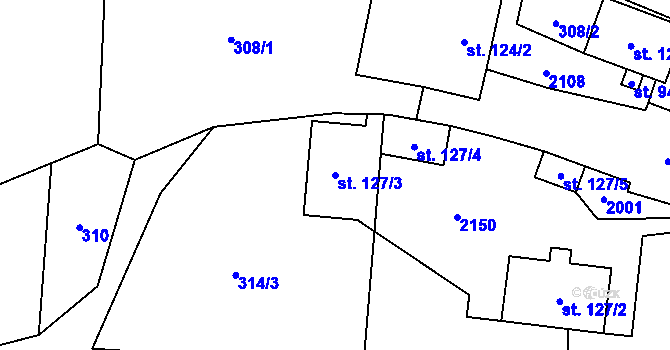 Parcela st. 127/3 v KÚ Poličná, Katastrální mapa
