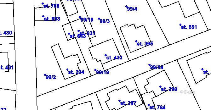Parcela st. 433 v KÚ Poličná, Katastrální mapa