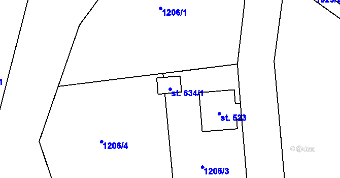 Parcela st. 634/1 v KÚ Poličná, Katastrální mapa