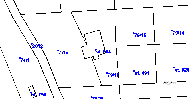 Parcela st. 684 v KÚ Poličná, Katastrální mapa