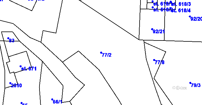 Parcela st. 77/2 v KÚ Poličná, Katastrální mapa