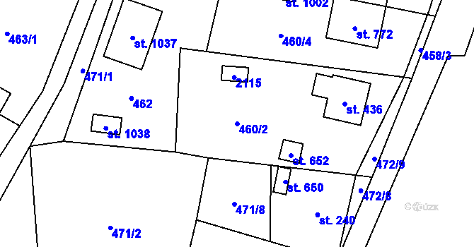 Parcela st. 460/2 v KÚ Poličná, Katastrální mapa