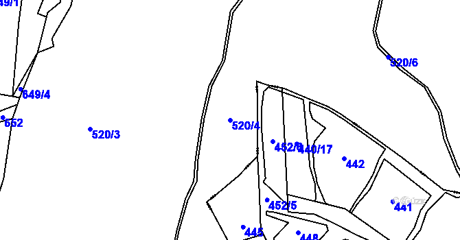Parcela st. 520/4 v KÚ Poličná, Katastrální mapa