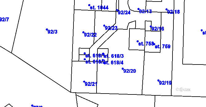 Parcela st. 618/3 v KÚ Poličná, Katastrální mapa