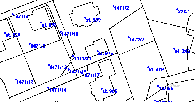 Parcela st. 976 v KÚ Poličná, Katastrální mapa