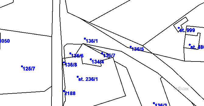 Parcela st. 136/7 v KÚ Poličná, Katastrální mapa