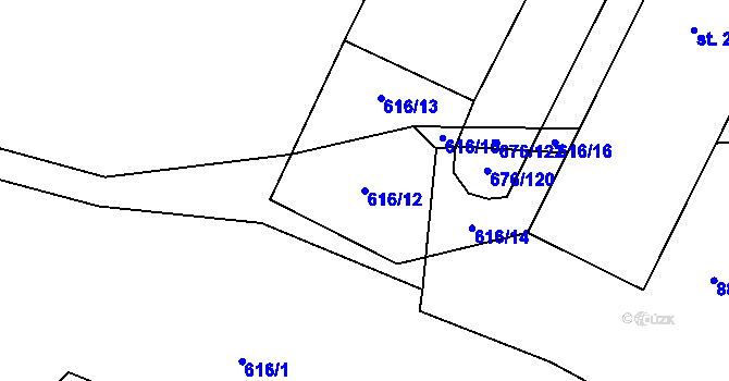 Parcela st. 616/12 v KÚ Polichno, Katastrální mapa
