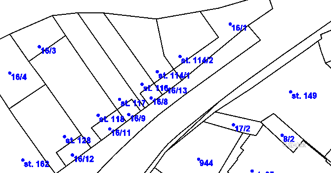 Parcela st. 16/13 v KÚ Polichno, Katastrální mapa