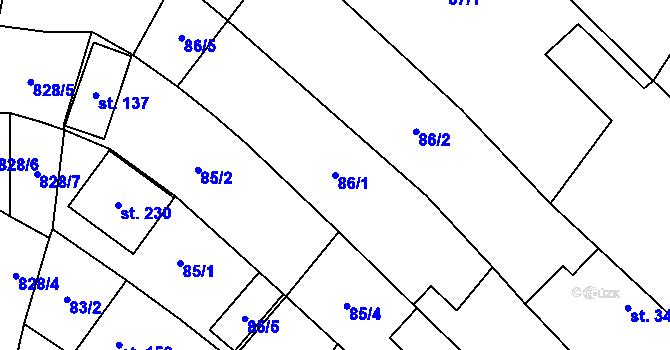 Parcela st. 86/1 v KÚ Polichno, Katastrální mapa