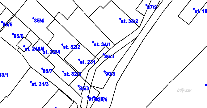 Parcela st. 86/3 v KÚ Polichno, Katastrální mapa