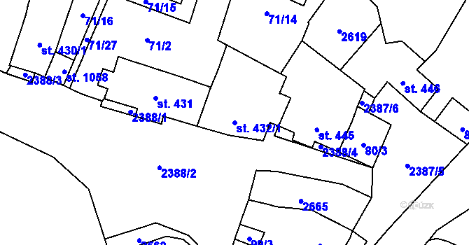 Parcela st. 432/1 v KÚ Polná, Katastrální mapa